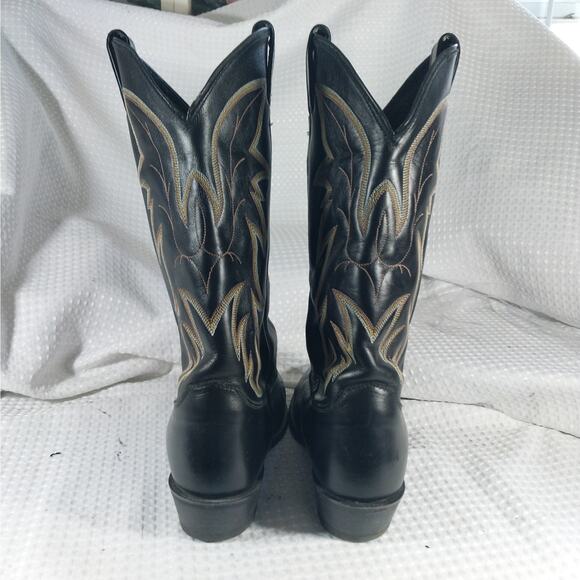 JUSTIN! BLACK GENUINE LEATHER, WHITE & GOLD FANCY STITCHED COWBOY BOOTS! SZ 9D main image 4